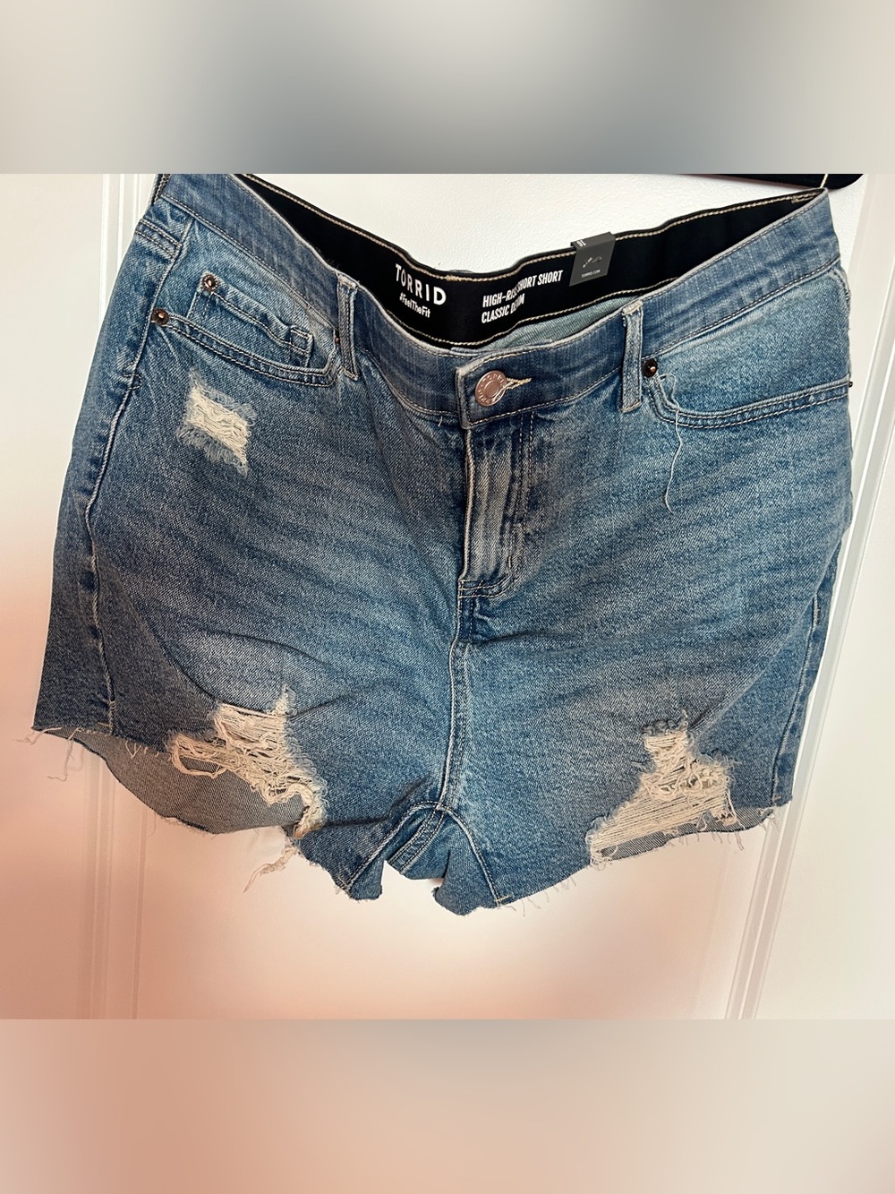 Torrid Blue Distressed High-Rise Denim Short Short- Brand New with Tags